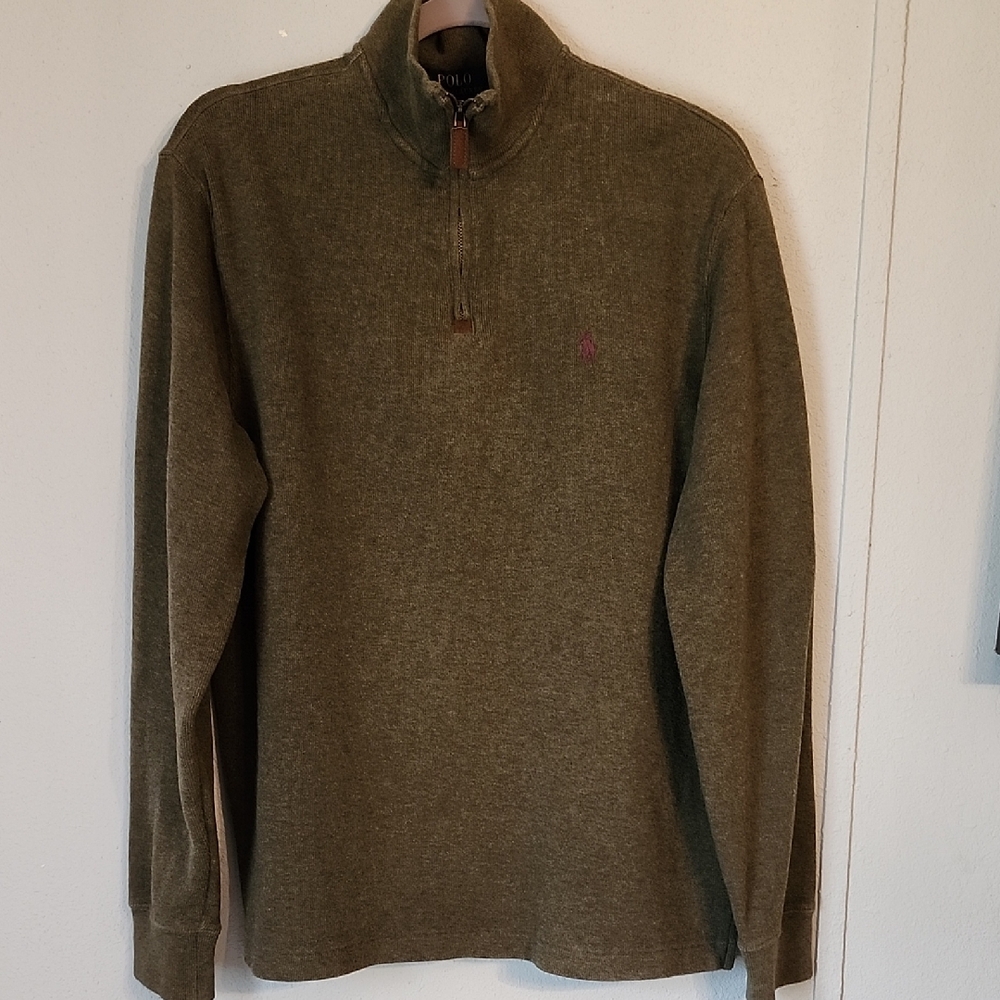 Polo Ralph Lauren Estate Rib Green Quarter Zip Pullover Sweater Preppy Size M